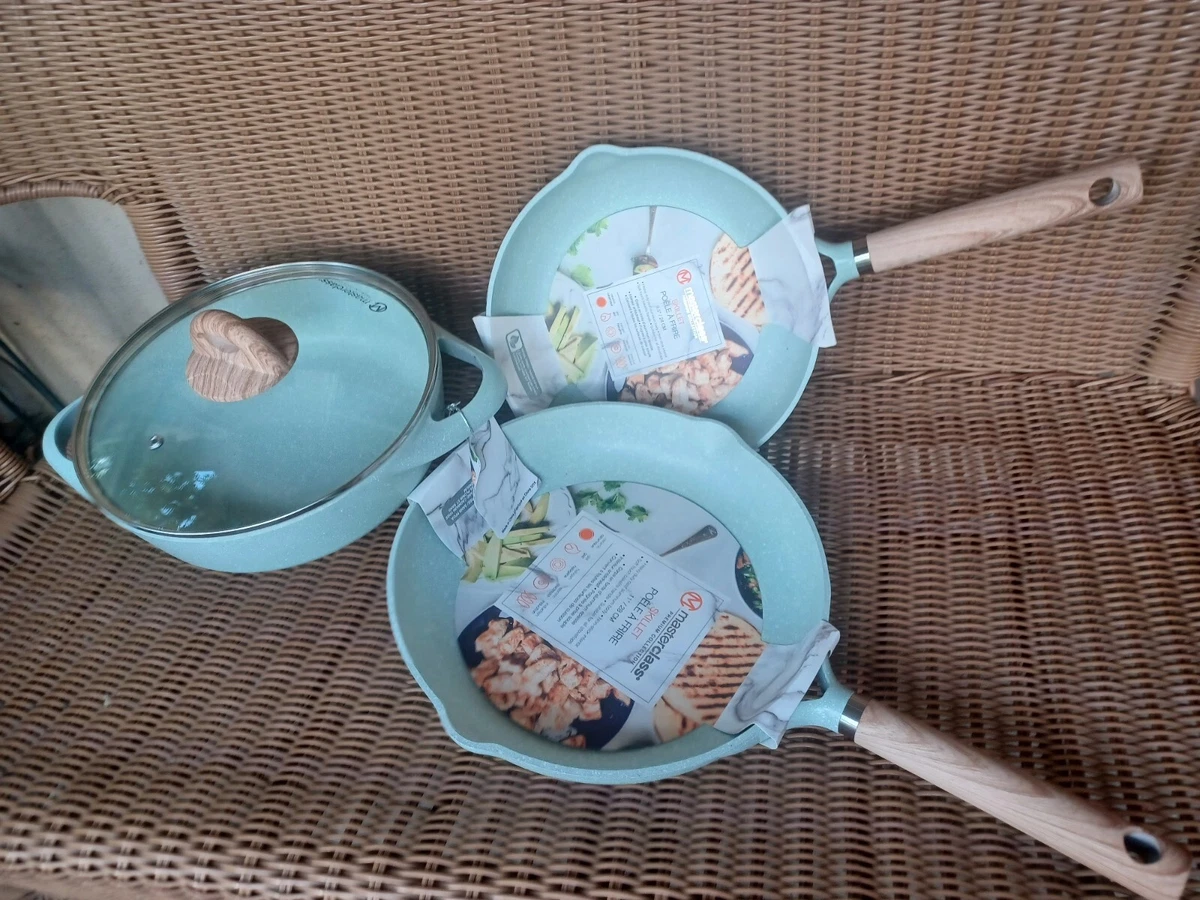 Masterclass Premium Cookware 4 piece Skillets and casserole specked mint  blue | eBay