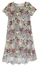 Lularoe Carly Dress Womens XS Floral Snow Leopard Cheetah Whimsigoth Romantic