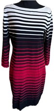 Ralph Lauren Large 12 14 Black Red Striped Nautical 3/4 Slv Classy Knit Dress