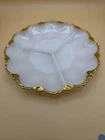 Vintage Milk Glass White 3 section Tray Plate Dish With Gold Trim 10" diameter