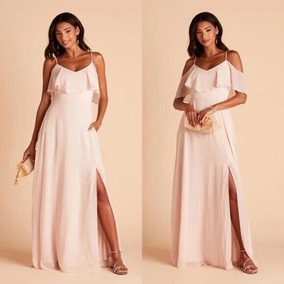 Birdy Grey Jane Convertible Chiffon Bridesmaid Maxi Dress Slit Pale Blush S  NWT | eBay
