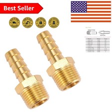 2 Pack Brass Hose Fittings - 3/8" Barb x 3/8" NPT for Leak-Free Connections