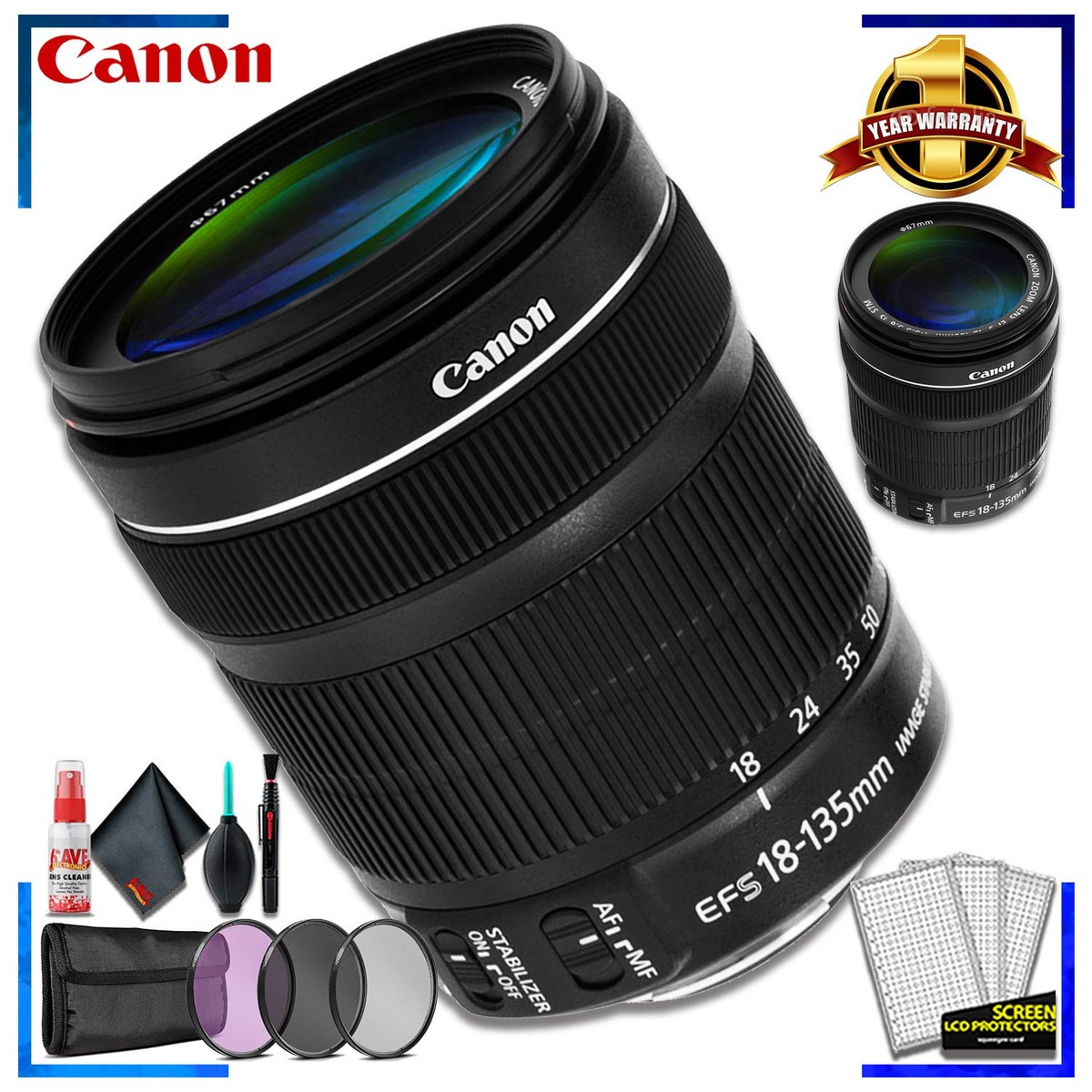 Canon EF-S 18-135mm f/3.5-5.6 STM Lens (Intl Model) + 3 Pcs Canon EF-S 18-135mm f/3.5-5.6 STM Lens (Intl Model) + 3 Pcs