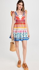 Farm Rio Vivid Garden Off White Mini Dress Sz S Colorful Spring Party Travel