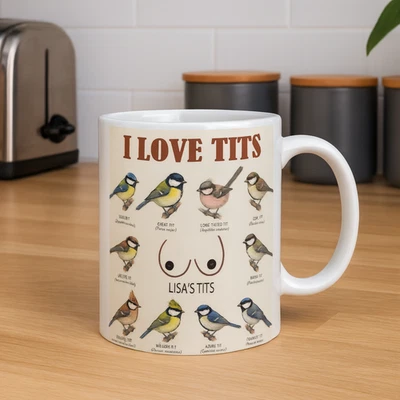 Taza de pájaros personalizada “I Love ****” - Divertido regalo de observación de aves