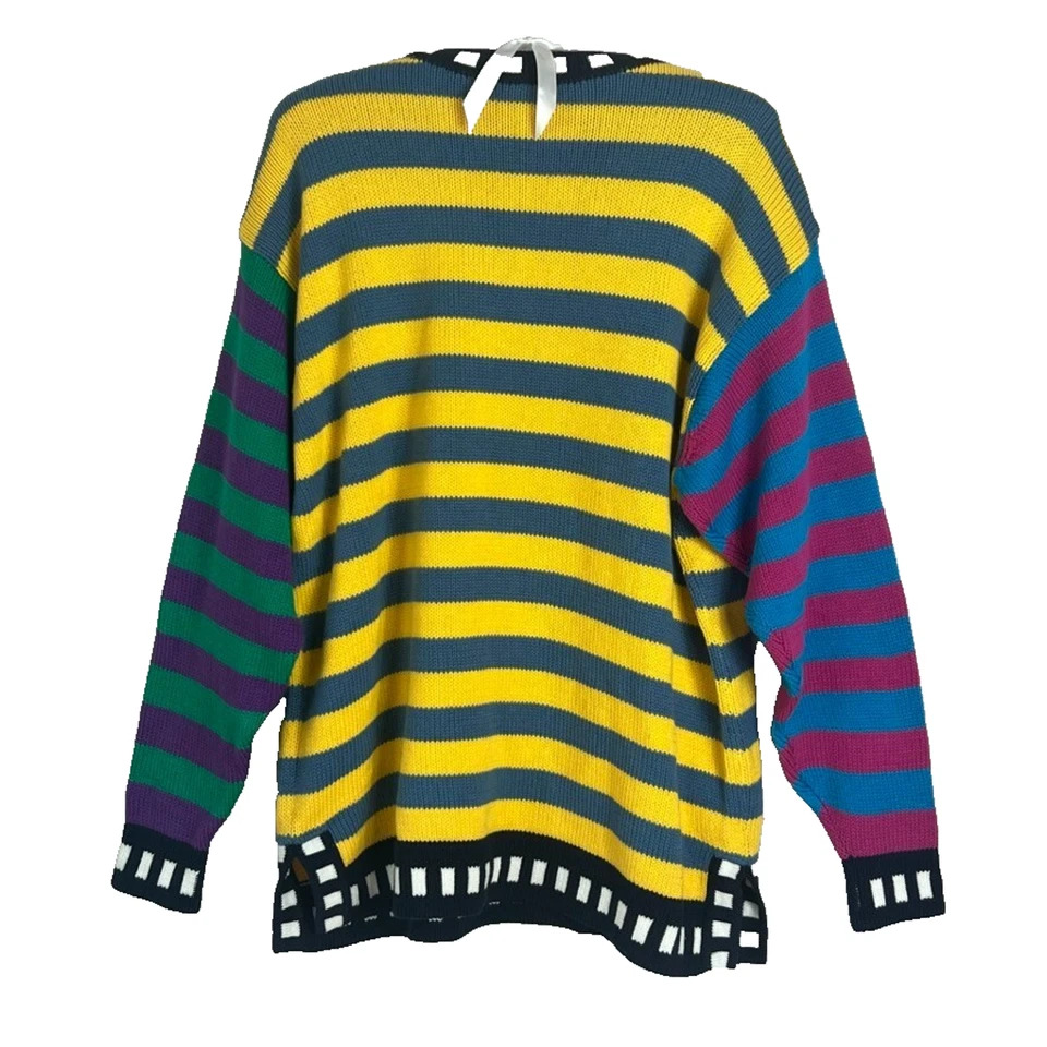 Suéter De Colección Años 80 Lizwear Liz Claiborne Para Mujer S Tejido Retro Bloques de Color Rayas Foto 3 de 4