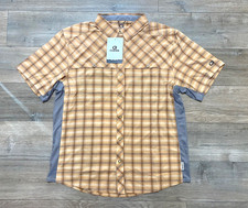 Club Ride Quest Mens L Snap Button Short Sleeve Plaid Beige Cycling Jersey Shirt