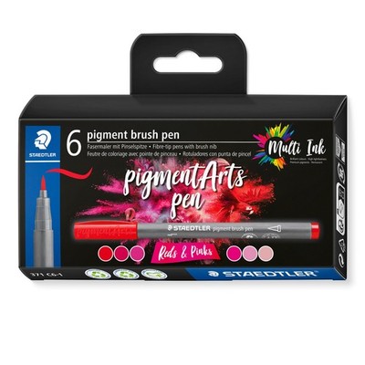 Pigment Arts Brush Pen, Reds  Pinks, Pack of 6 Pens, 371 C6-1 Grey, Markers