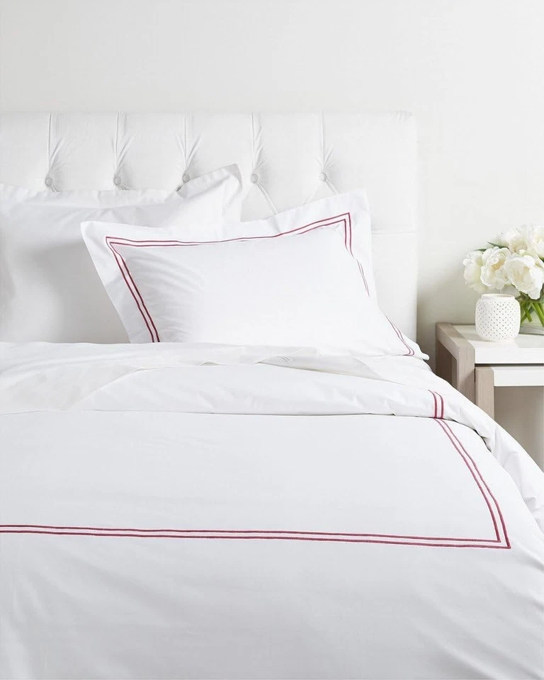 Juego de edredón Sferra Grande Hotel White King 4 piezas rayas rojas bayas algodón Italia NUEVO Foto 3 de 4