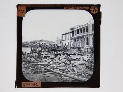 Taifunschaden im ausländischen Bund Kobe Japan um 1890 Glas Magic Lantern Slide