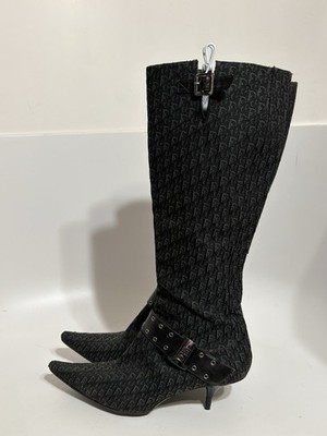 Vtg Christian Dior by John Galliano Black Monogram Canvas Belted Logo Boots 42