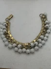 Vintage 1950’s White Milk Glass Cha Cha Bead Bracelet-Estate