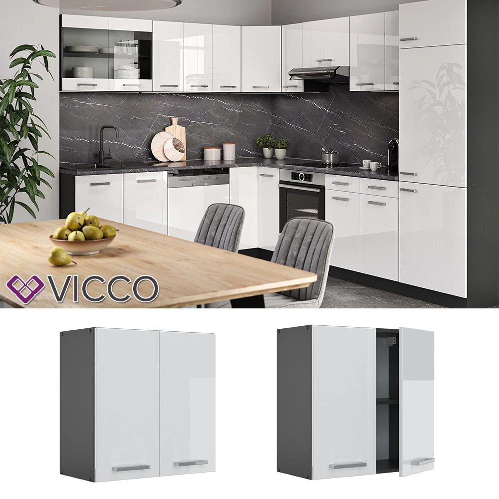Cuisine Fame-Line, Chêne noir brillant/blanc, 355 cm, Vicco