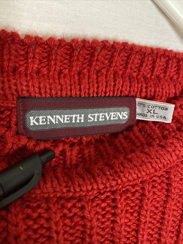 Vintage Kenneth Stevens Herren Geometrischer Strick Rot Pullover Gr. XL Made in USA - Bild 3 von 6