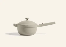 Our Place Mini Perfect Pot 2.0- 8.5” w Beechwood Spoon STEAM- Gris Chaud Pale