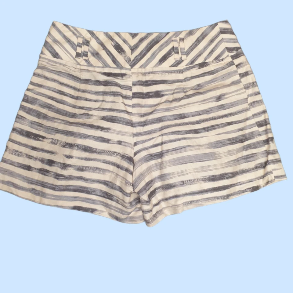 CARTONNIER ANTHROPOLOGIE Striped Linen Shorts Sz 12 Pleated High Waist Grey Blue - Image 3 of 4