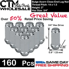 160PC 2" TALL CHROME 14X1.5 BULGE ACORN LUG NUTS CLOSE END WHOLESALE SAVING