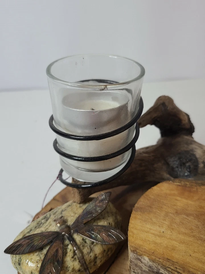 Candelabro de luz de té hecho a mano 3D madera mariposa y metal único rústico Foto 4 de 4