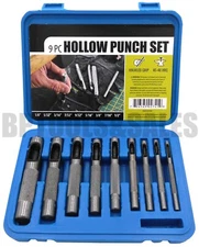 9pc Hollow Punch Set 1/8" to 1/2" Leather Gasket Paper Plastic Wood Belt