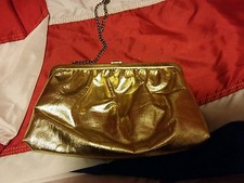 015 Vintage Gold Clamshell Style Clutch Purse Metal Clasp  Handle