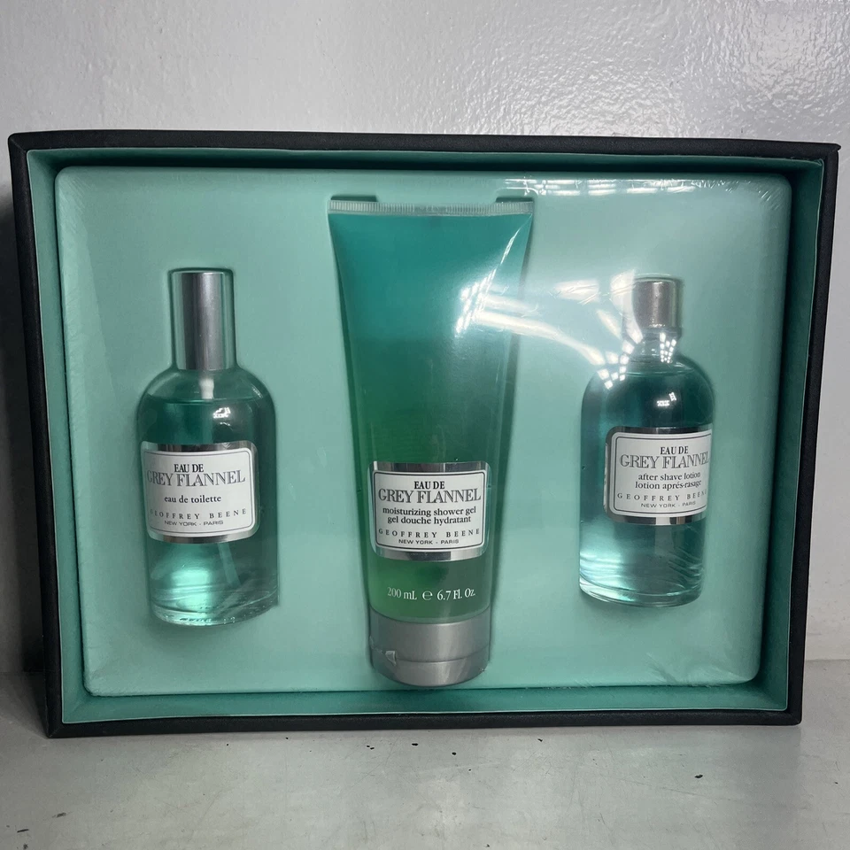 EAU de franela gris geoffrey beene set de regalo inodoro gel de ducha loción de afeitar NY Foto 3 de 4
