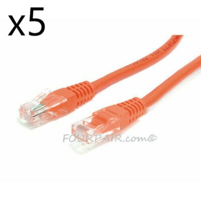 5 Pack Lot - 1ft CAT5e Ethernet Network LAN Router Patch Cable Cord Wire Orange
