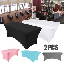 2Pcs Tablecloths Rectangular 4/6/8FT Spandex Stretch Wedding Party Table Cover