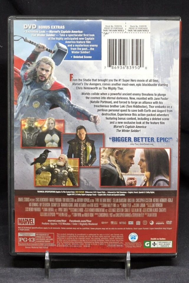 DISNEY - MARVEL - THOR: THE DARK WORLD - DVD - 2013 - CHRIS HEMSWORTH - Image 2 of 2