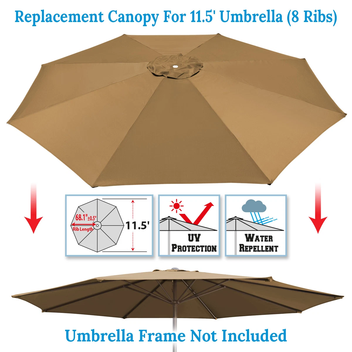 Replacement Canopy for 11.5ft Patio Umbrella 8 Rib Patio Outdoor