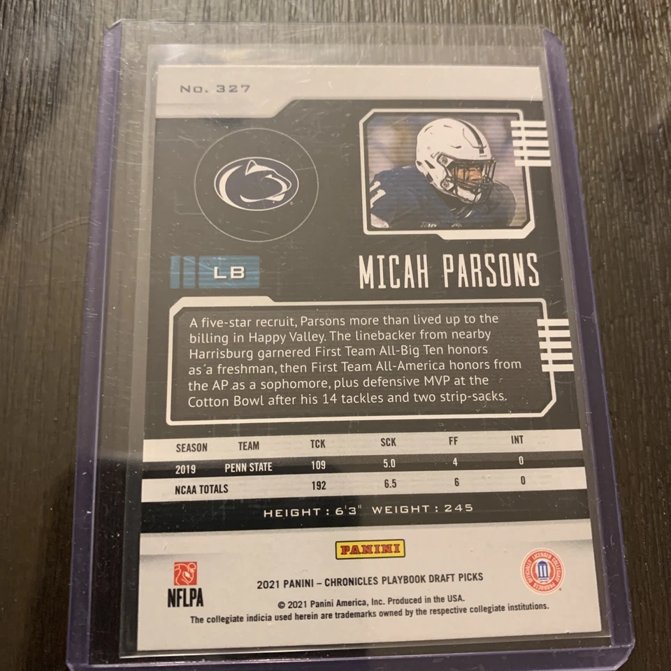 Micah Parsons 2021 Chronicles Draft Playbook Rookie RC #327 Dallas Cowboys H8 - Image 2 of 2