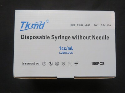 100-Count Box Tkmd Disposable Syringe Without Needle 1cc/ml Luer Lock TKSLL-001