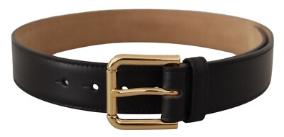 DOLCE & GABBANA Belt Black Solid Leather Classic Gold Waist 