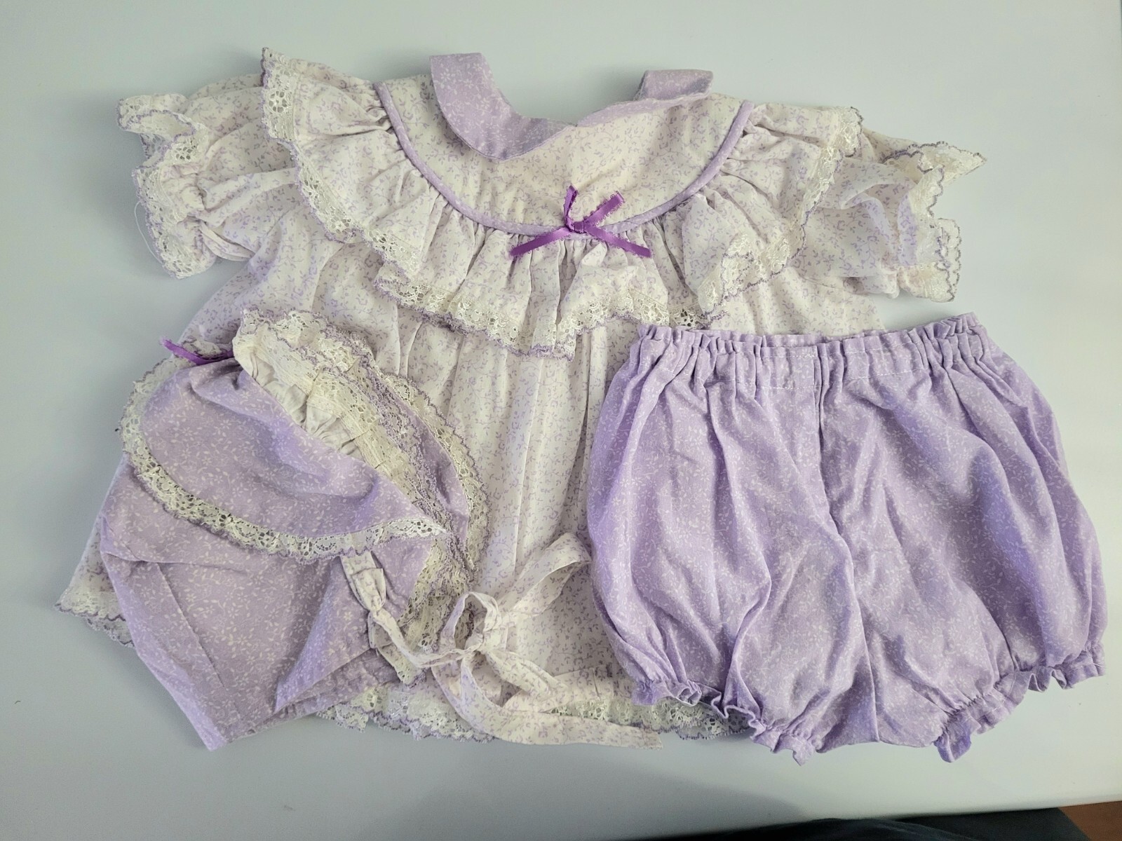 Vintage Purple Baby Girl Set Dress Bonnet Blooome… - image 1