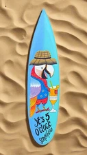 It’s 5 0'clock Somewhere Drinking Parrot Surfboard Wall Plaque Tiki Bar  39"x 10