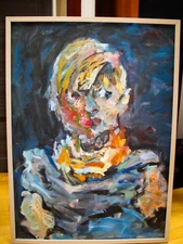 Original Oil Painting On Canvas, Seaside Cafe, Large Framed Signed Heavy Lovely