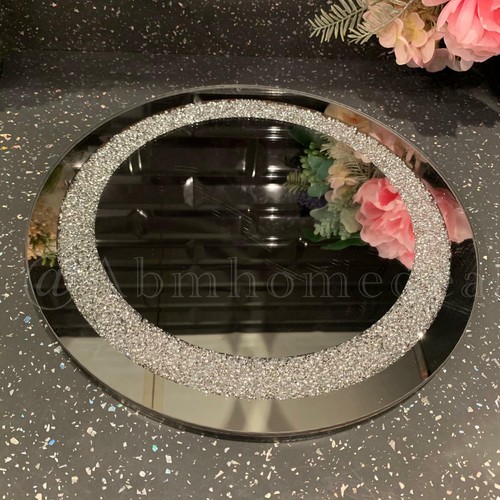 30cm Silver Round Jewel Diamante Mirrored Candle Plate Wedding Table Tray Wedding Table Candle Tray, Round Mirror Candle Plate 30cm