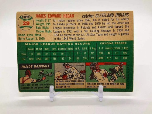 Jim Hegan 1954 Topps #29 Cleveland Indians VG - Picture 2 of 3