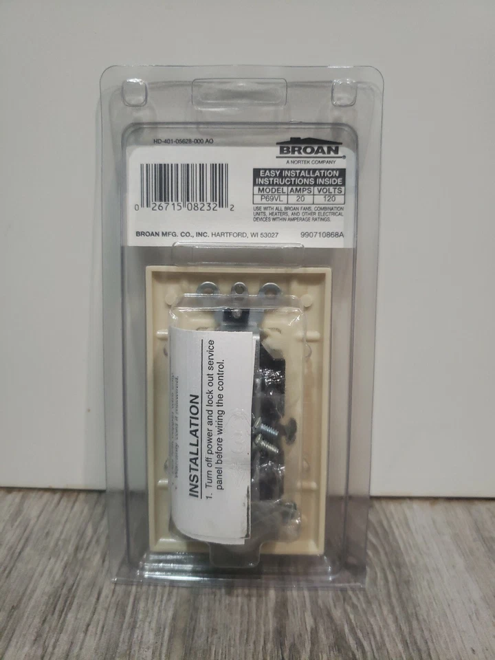 Interruptor basculante de luz piloto de una sola función Broan P69VL, blanco apagado Foto 3 de 4