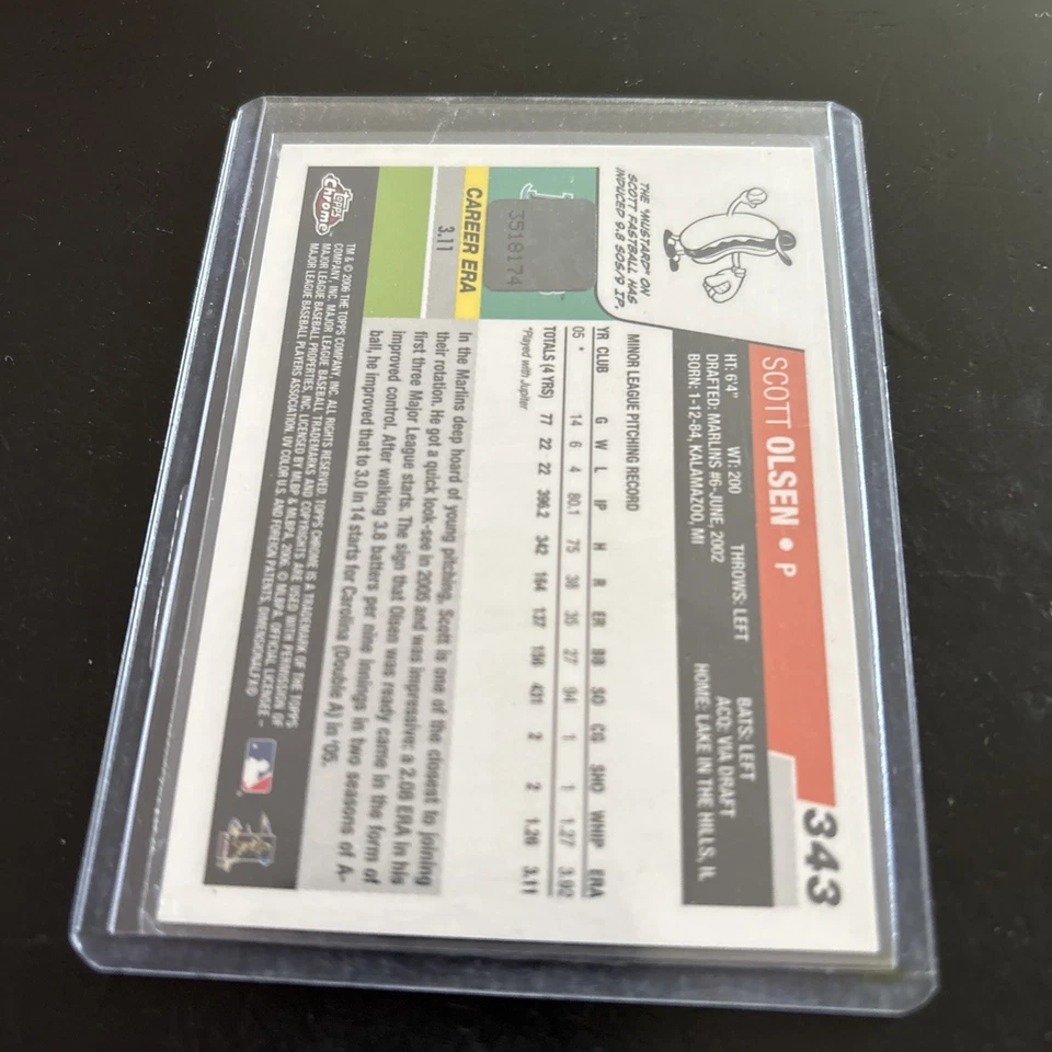 2006 Topps Chrome #343 Scott Olsen Auto RC Rookie Marlins - Image 2 of 2