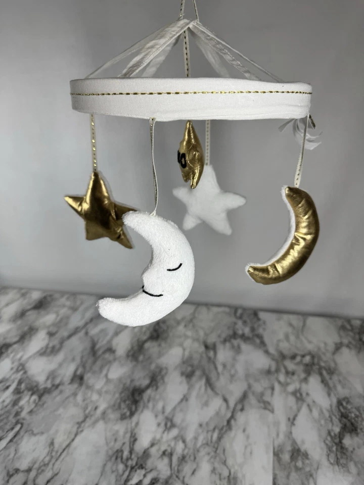 Pottery Barn Kids Emily & Meritt Nursery Baby Crib Mobile Moon & Stars Gold - Image 2 of 4