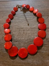 Charming Charlie Red Shell Disc Necklace Statement Beachy Boho 19"
