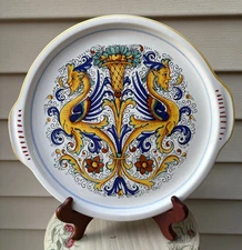 Raffaellesco Nova Deruta Hand Painted 13.25" Ceramic Serving Platter w/Handles