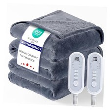 Heated Blanket Electric Size 84"x90" with Dual Controls, Queen Light Grey