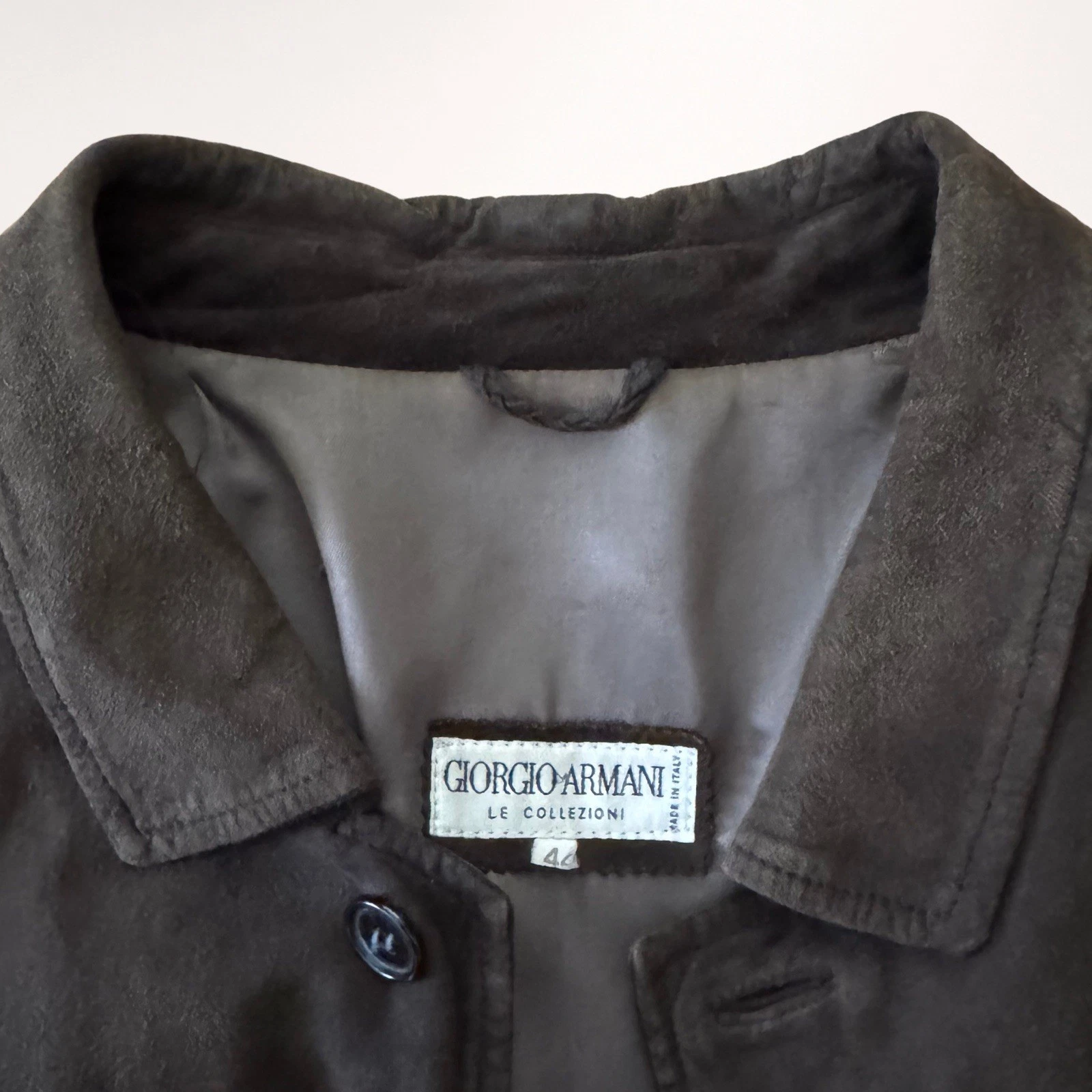 Vintage 90s Giorgio Armani Le Collezioni Brown Suede Leather Jacket Coat 44 image 3