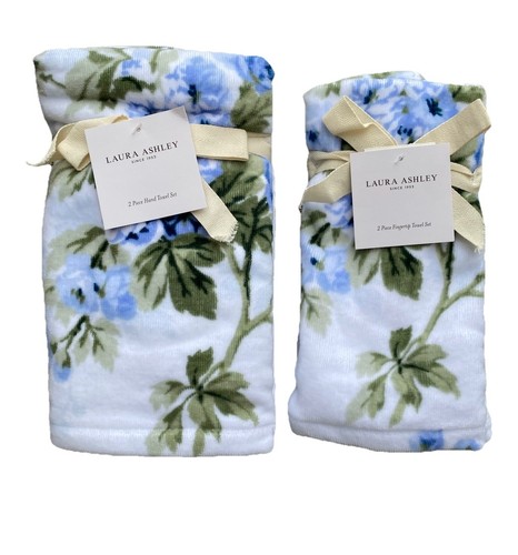 Laura Ashley Cassidy Blue Floral Cotton Hand & Fingertip Towel Set 4pc - Picture 4 of 9