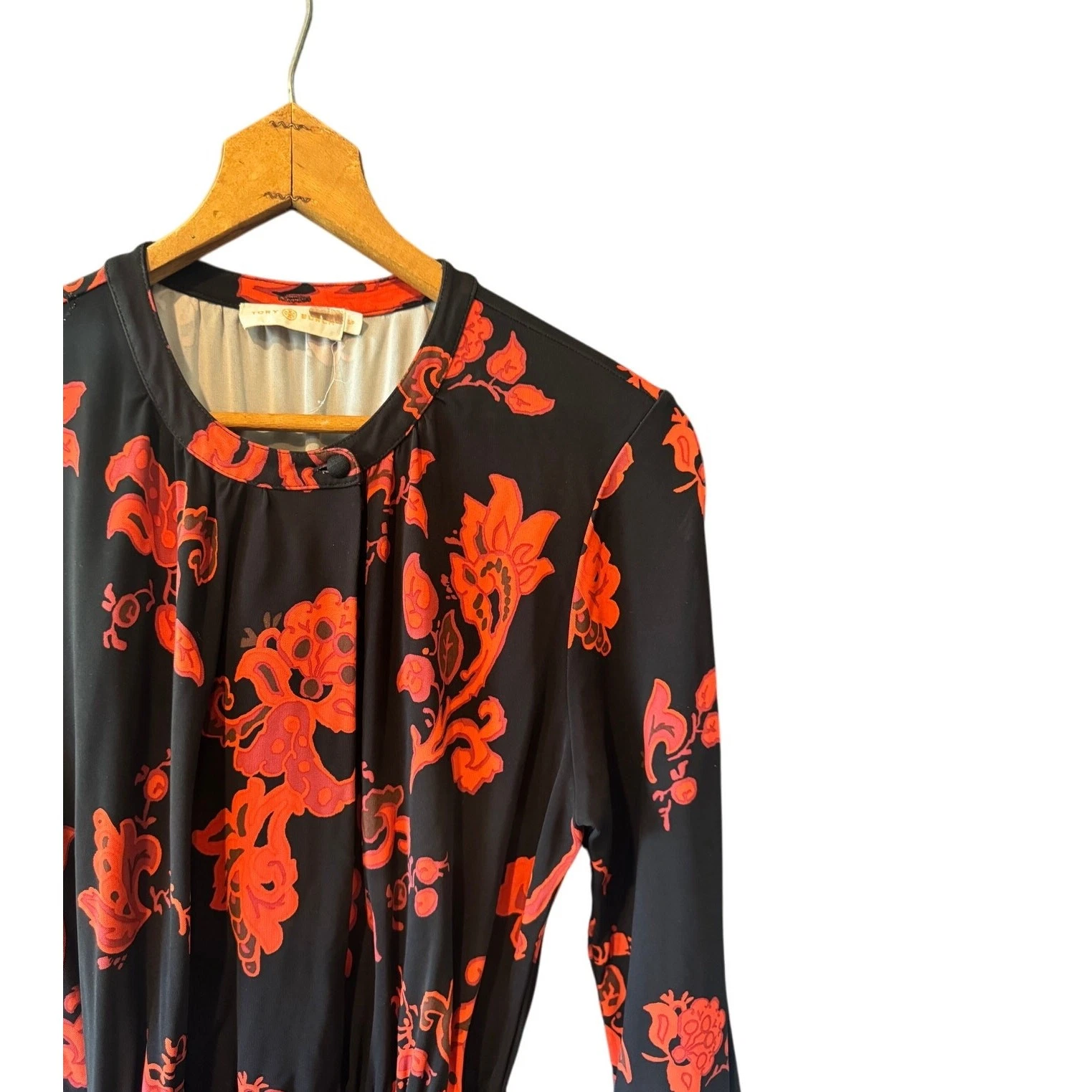 Tory Burch Abito lungo midi nero + rosso stampa floreale Taglia S