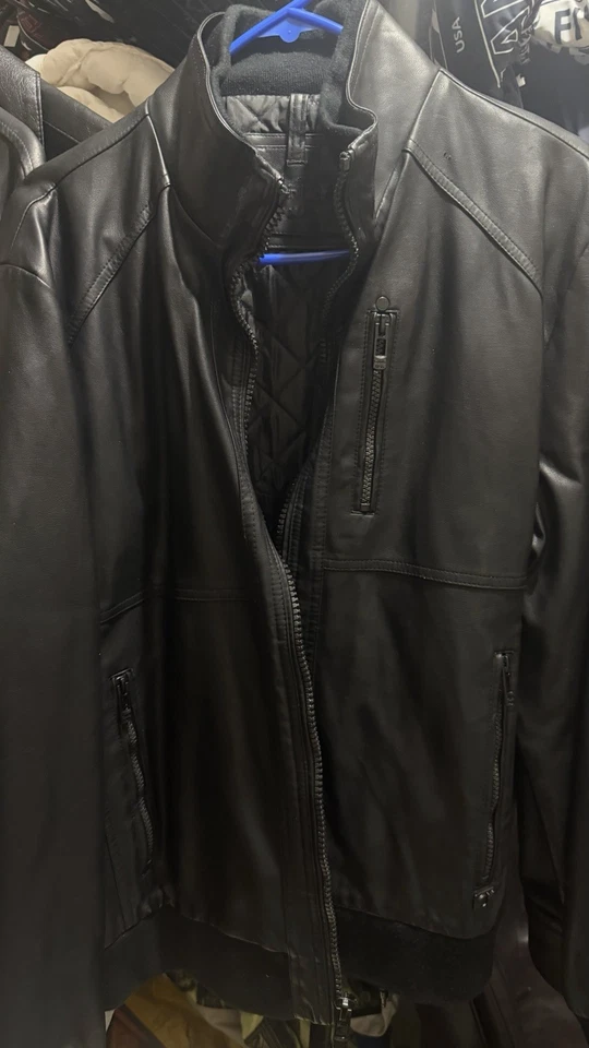 Calvin Klein Men's Leather Jacket In Perfect Condition Size Medium Color Black - Image 2 of 4