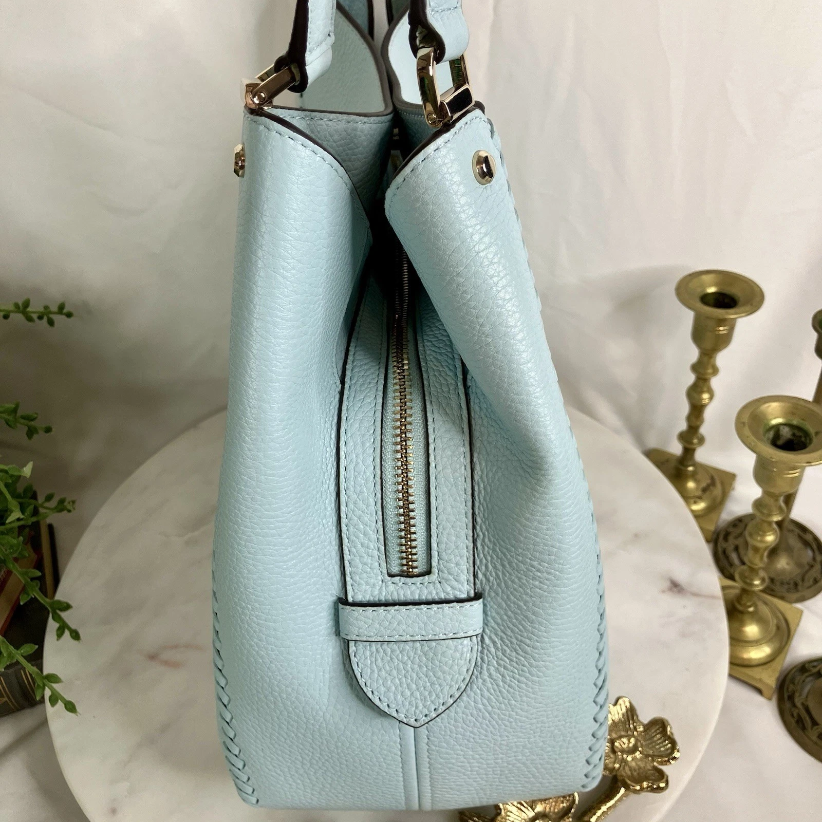 Borsa a tracolla Kate Spade Leila punto frusta borsetta pelle ciottolata blu nuova senza etichette