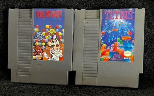 1990 DR MARIO & 1989 TETRIS • VINTAGE NES NINTENDO VIDEO GAMES