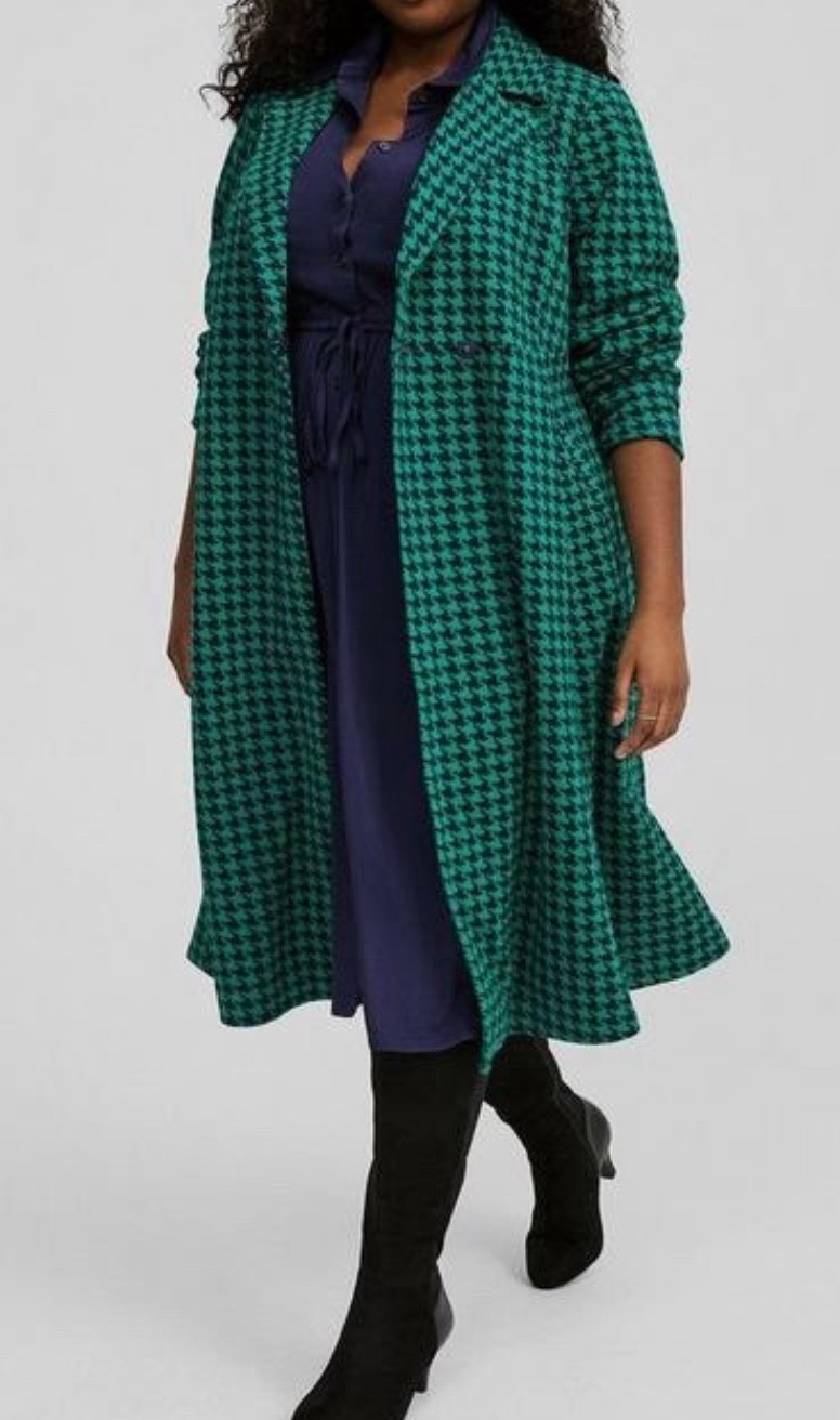Torrid Ultramarine Green/Navy Houndstooth Women’s Coat Plus Size 3 3X 22-24 CUTE